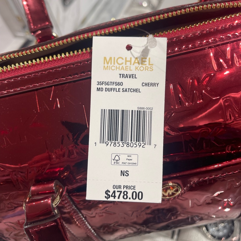 MICHAEL KORS Jet Set Medium Metallic Logo Debossed Satchel Duffle Duffel
Cherry - Picture 11 of 16